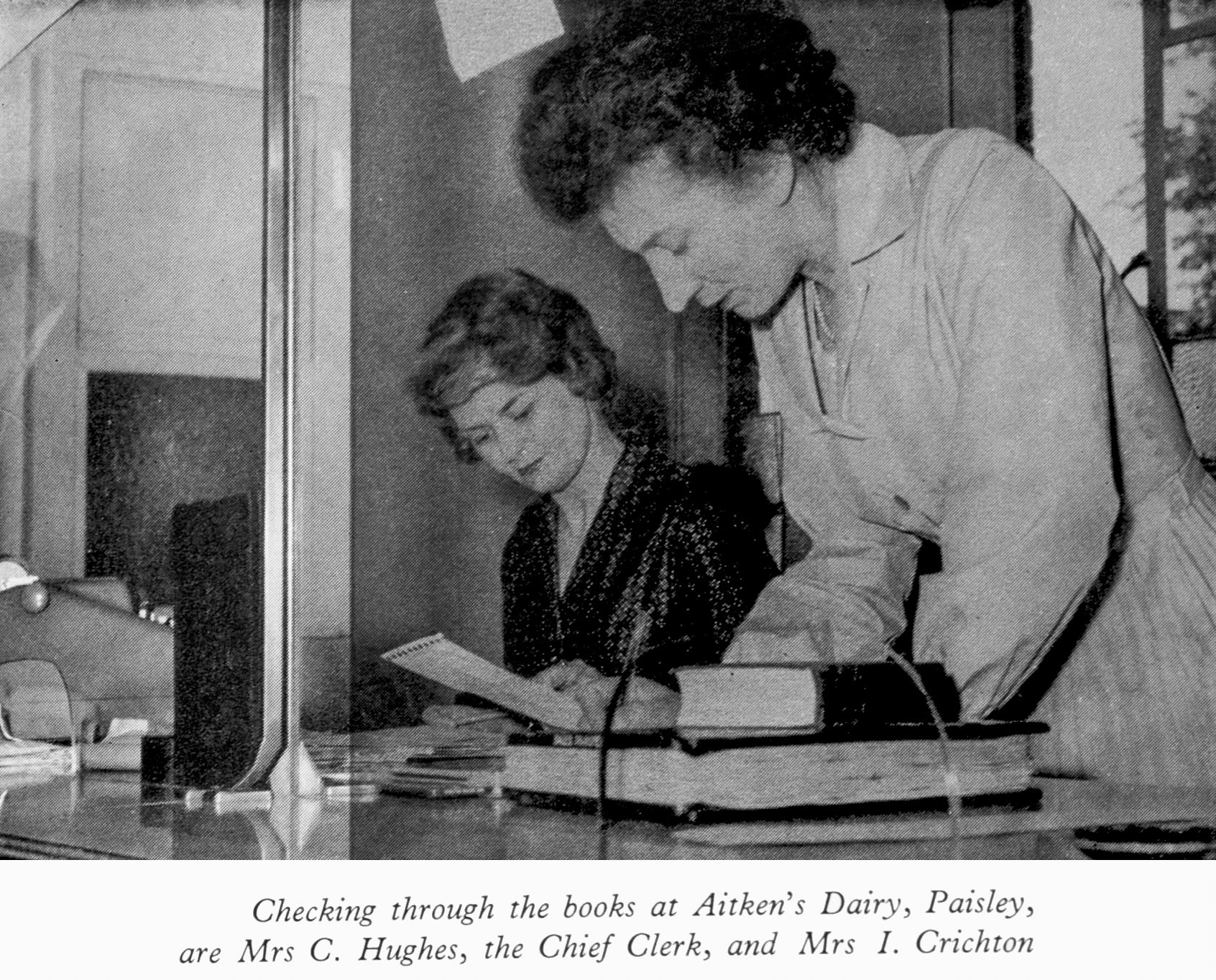 1961 Aitken's Dairy, Paisley-Mrs C. Hughes Chief Clerk with Mrs I. Crichton. (Express News Autumn)