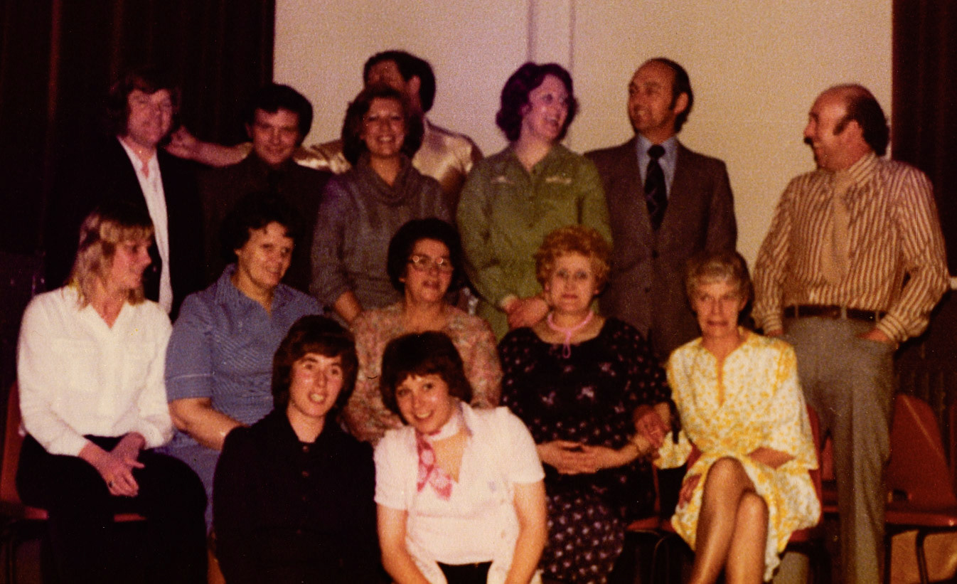 Ben Samuels comments "It's a Cottage Cheese gathering. Val Bromley and Betty Smith at the front." Ivan Downes comments "That's my mum, next to her is Irene Williams, definitely your nan Ali next to mum". Chris Savin on the left. Ali Marshall adds "I think that’s my Nan in the middle, Clara Kinsey". Tony Swain says "Dave Povey first left, George Davies and Fred Hopwood right". Dave Jones identifies Dave Pover back left. (Courtesy Joe Lyons)