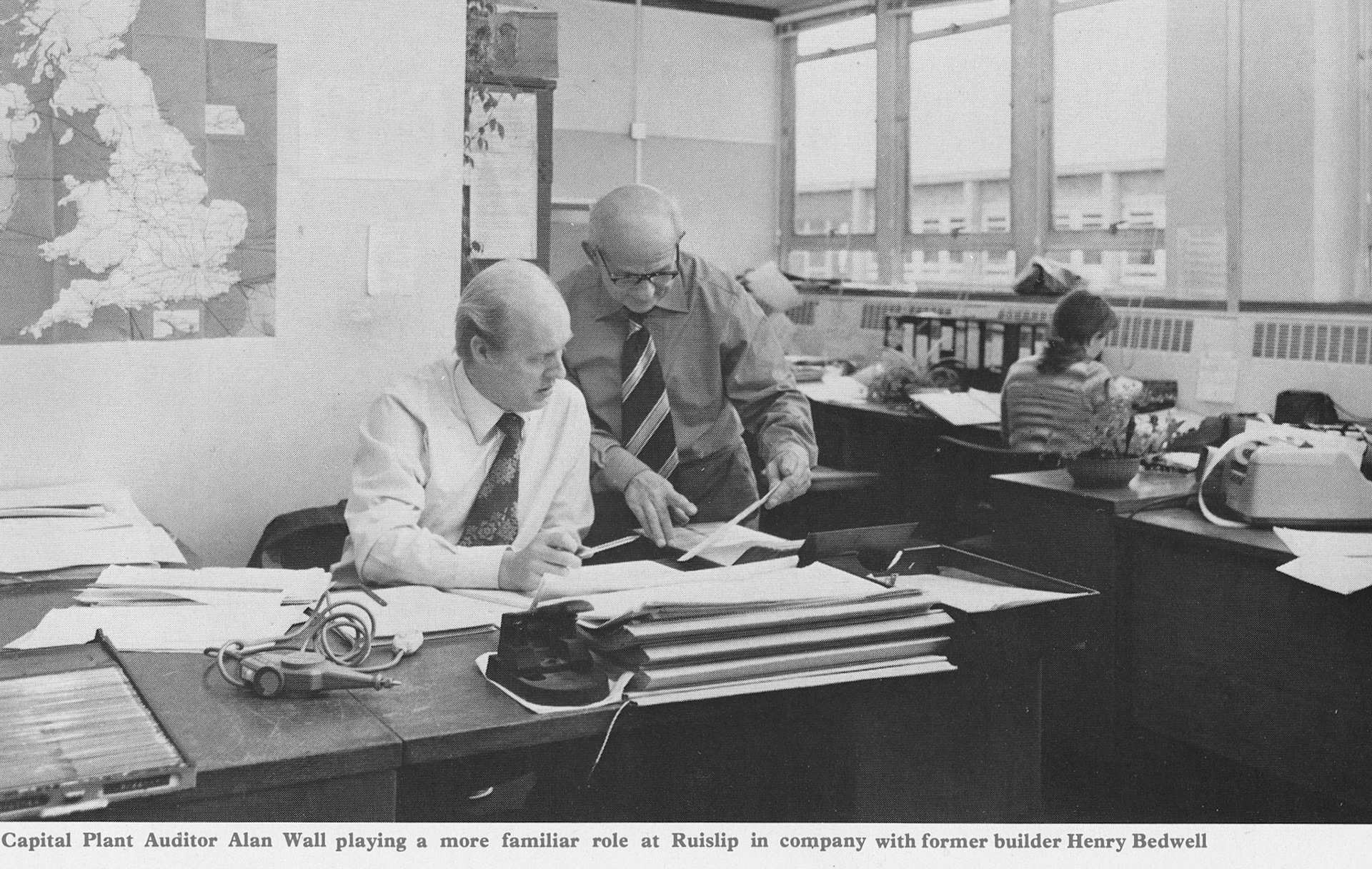 1977 Alan Wall and Henry Bedwell in the Capital Plant Auditing dept at South Ruislip.