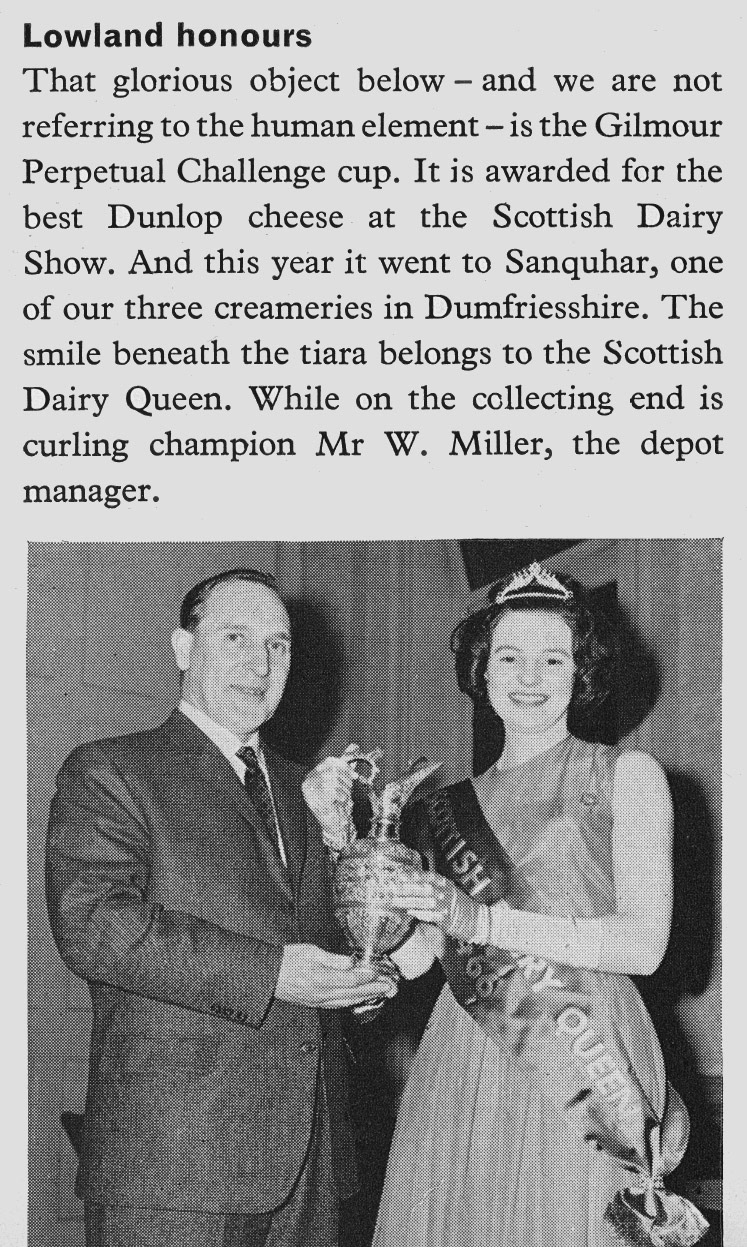 1966 Sanquhar manager Mr W. Miller receives Dunlop cheese award at the Scottish Dairy Show. (Express News Summer 1966)