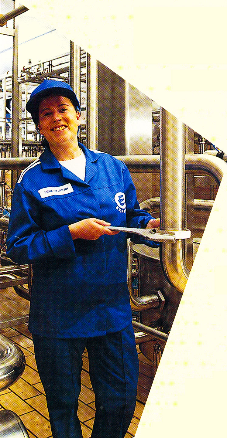 1993 Fiona Southern at Ruislip, featured in the Northern Foods Employee Report.  (Express Dairy Tales Archive)