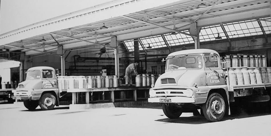 1960's Ambrosia Lifton, with Lapford 'Thames Trader' truck. Matthew Pinto comments "... based on the general cleanness it is probably around the opening of the "new" factory in 1959." (Courtesy Bernie Robbins, from Britishtransportnostalgia, Devon Hauliers FB Group)