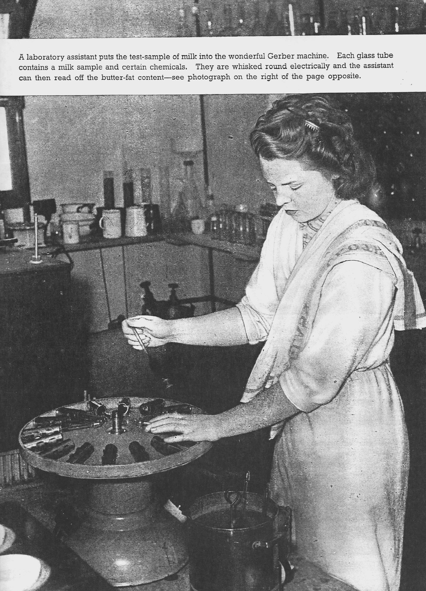 Tarvin Dairy Laboratory 1940's? Barry Page comments "Elsie jones, who lived at Austins Hill." Confirmed by Kate Probyn and Tim Stubbs.  (Courtesy Barry Page, Old Tarvin FB Group)
