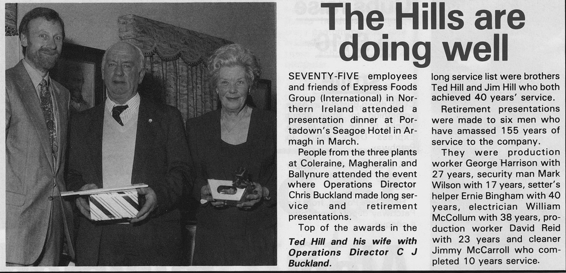 1989 NI Presentation Dinner in Armagh for staff from Coleraine, Magheralin and Ballynure - Express Foods News (Courtesy Beryl Purslove)
