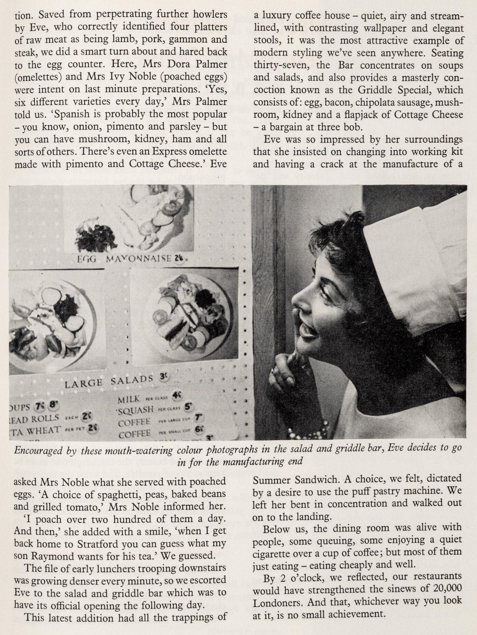 1957 Feature about Express's Great Tower Street restaurant, employing 36 staff, and supplied from Drayton Park. Great Tower Street is just West of the Tower of London. (Express News Autumn)