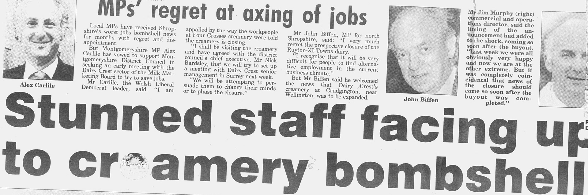 1993 Ruyton Creamery closure announcement. (Courtesy Yoland Brown, Yoland@eleventowns.co.uk, www.eleventowns.uk/history.html)