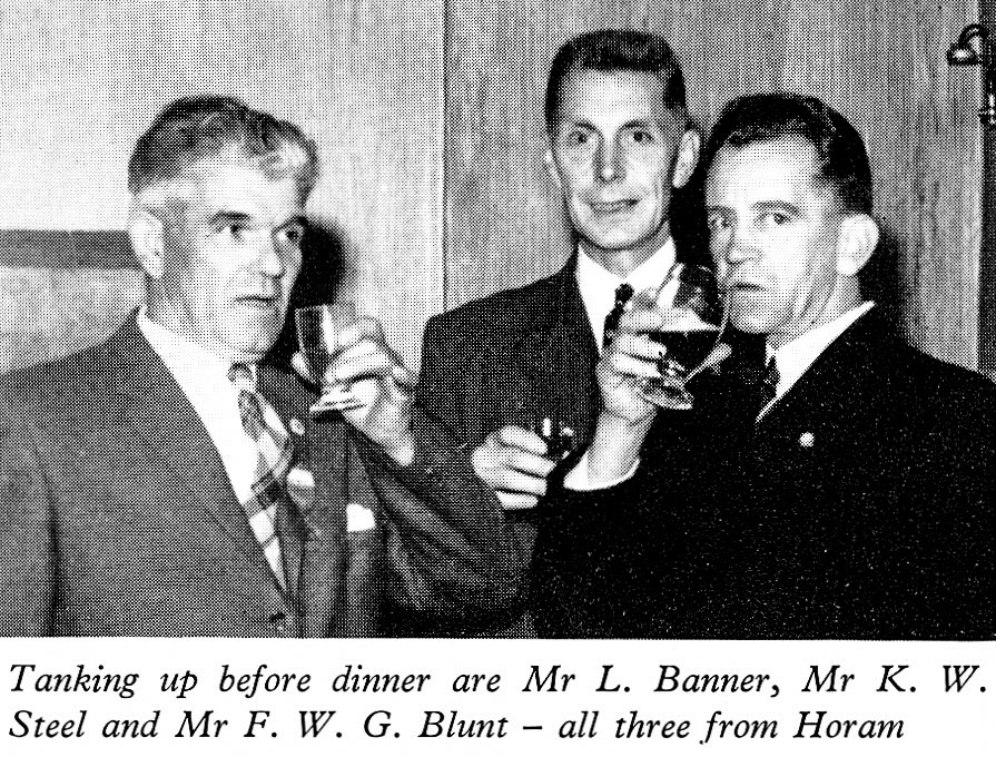 1961 Long Service Dinner at the King's Head Hotel, three staff from Horam Creamery-Mr L. Banner, Mr K.W. Steel and Mr F.W.G. Blunt. (LSA Annual Review)