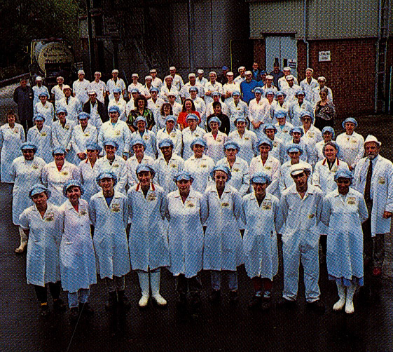 1992 Melton Mowbray. General Manager Mitch Farquharson with the beard on the right. From The Cheese Company Introductory Brochure (Courtesy Alan Mandle)