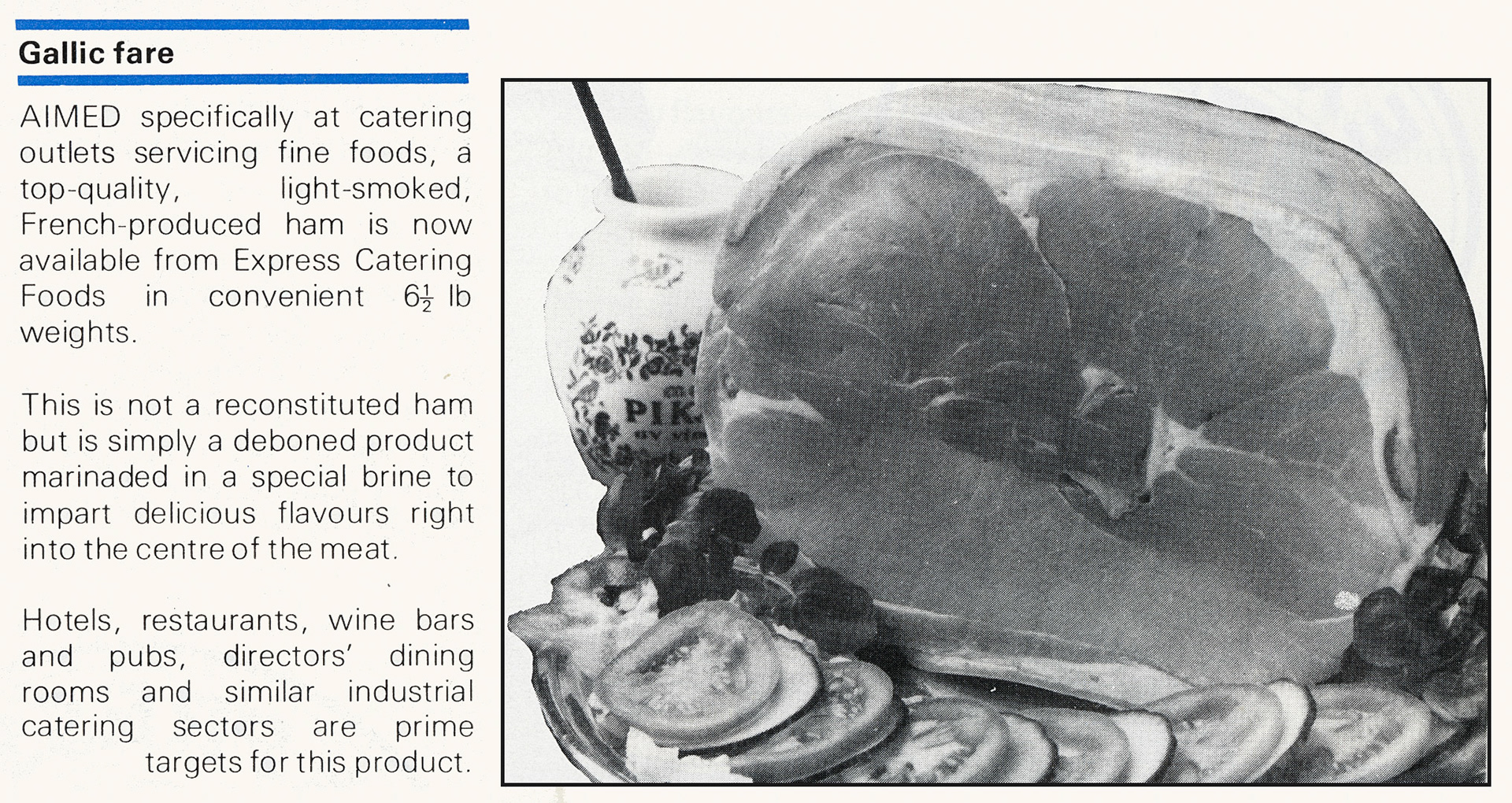 1983 Express Catering Foods offer French-produced ham. (Express News Spring)