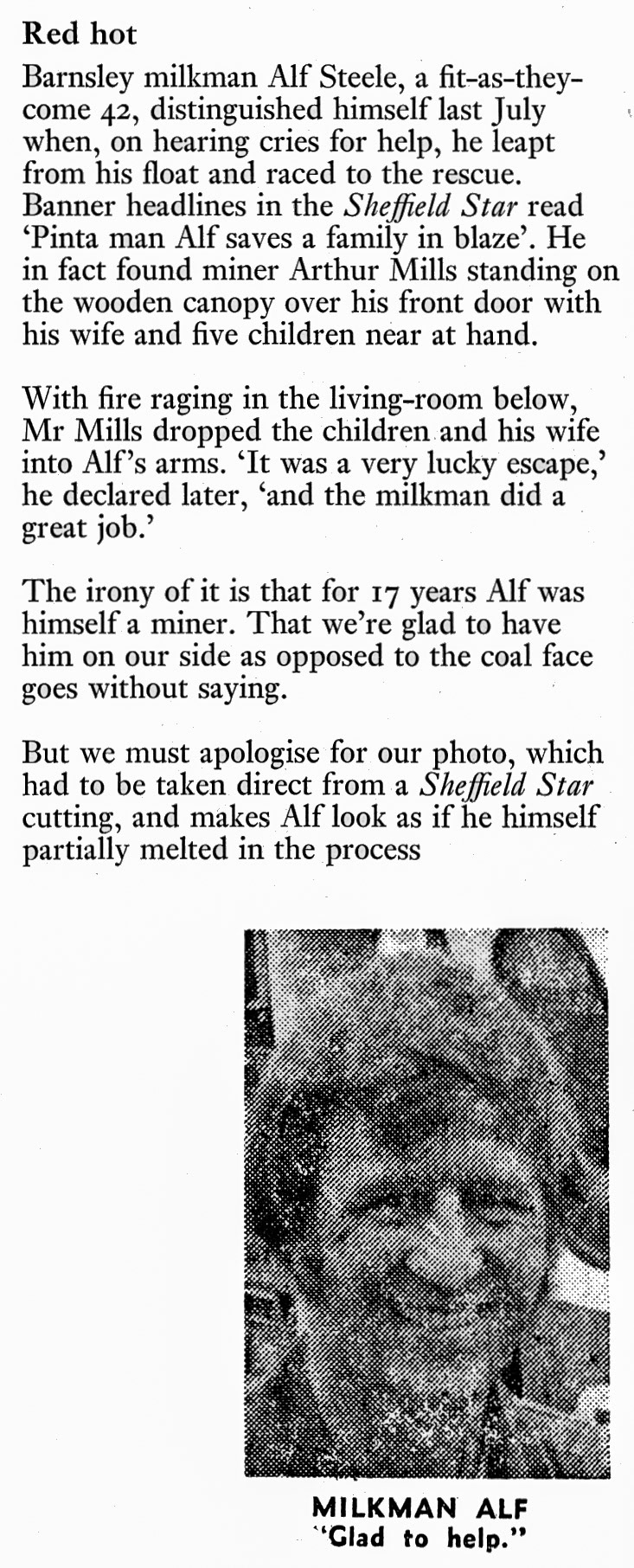 1974 Barnsley Milkman Alf Steele helps rescue family from a house fire. (Courtesy Doreen Williams)