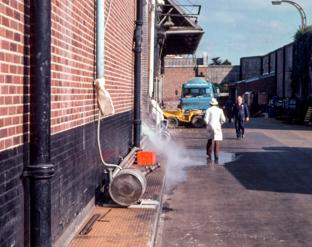 1979 Milk Reception bay before construction of overhead gantry. I think George Parker in the white hat.