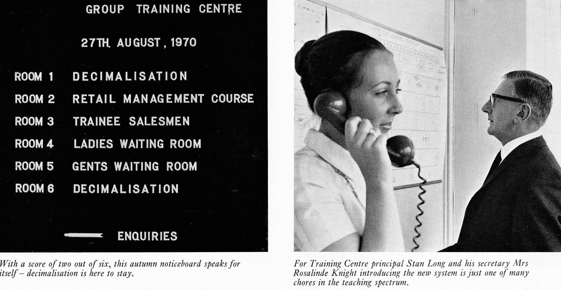 1970 Metrication training in full swing at Rossmore Road Training Centre.