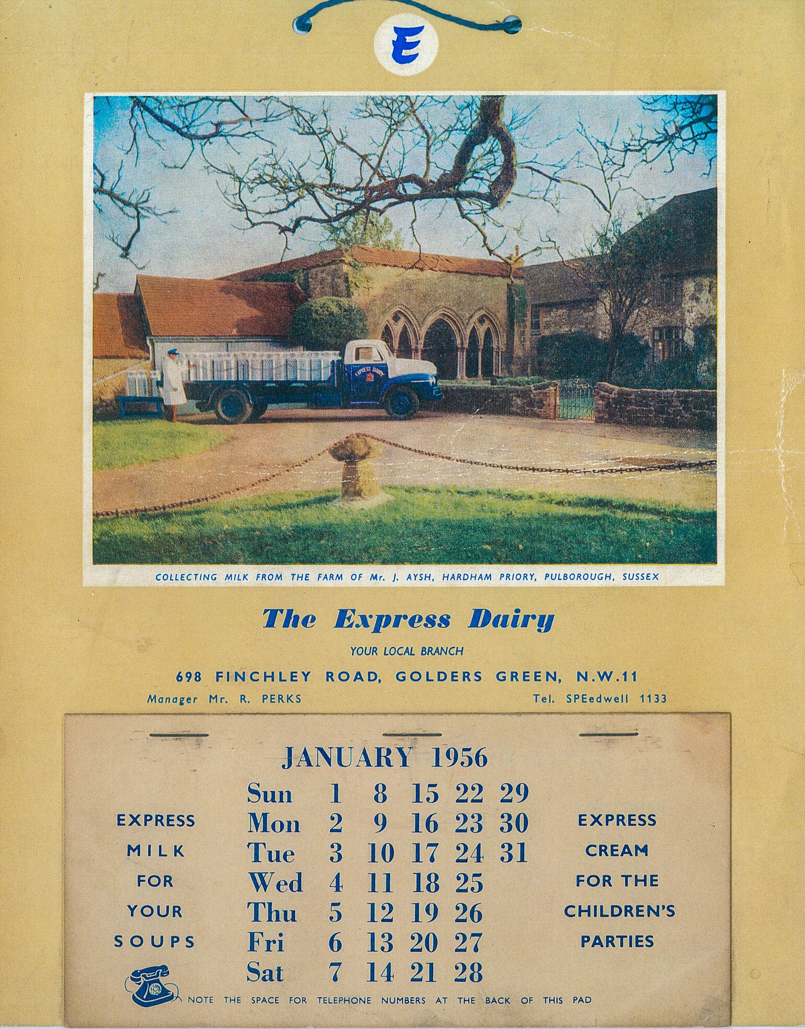 1956 Dairy Calendar from Golders Green branch. (Courtesy Paul Luke)