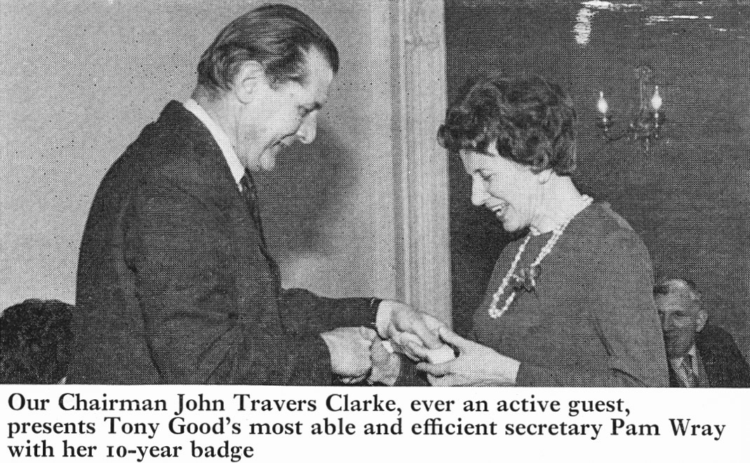 1974 John Travers Clarke presents Tony Good's secretary Pam Wray with her 10-year badge. (Express News Summer)