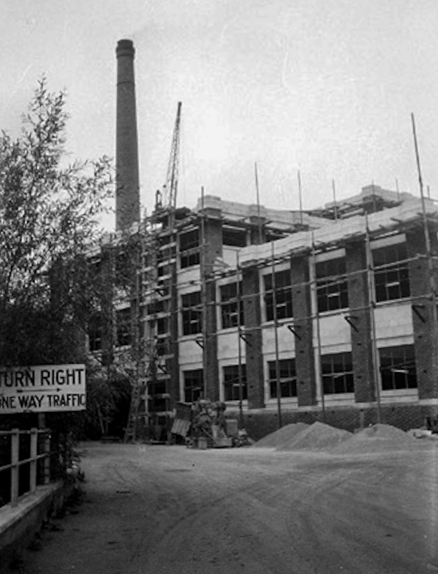 1930's Staplemead. Colin Carpenter comments "Photo found in an undeveloped film found in an old camera that shows the construction of the core building in, I would think, the 1930s judging by the dress of the worker shown. Amazing that they did so much with such little scaffolding in those days; rivetted RSJ's, cut Bath stone and brickwork would cost a fortune these days." (Courtesy Colin Carpenter)