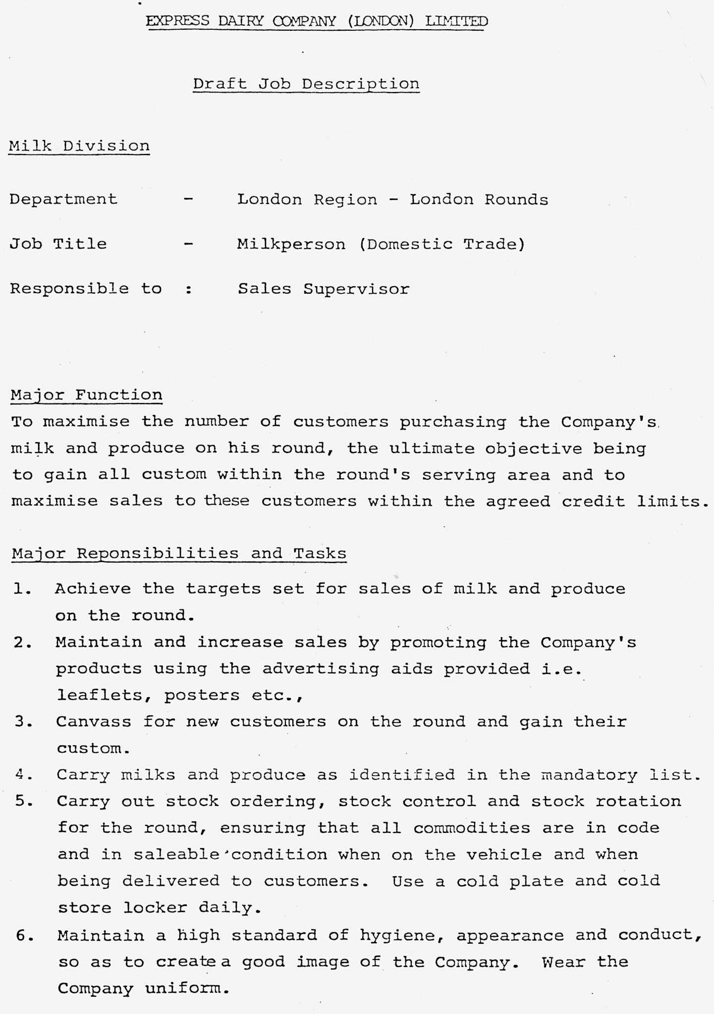 1980's? Milk Person Job Description (Courtesy Michael Aldread)