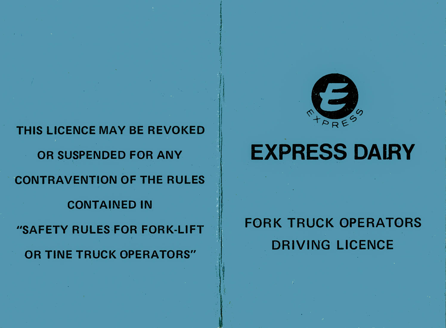 1989 Fork Lift Truck Licence, Dave Fane (Courtesy Dave Fane)