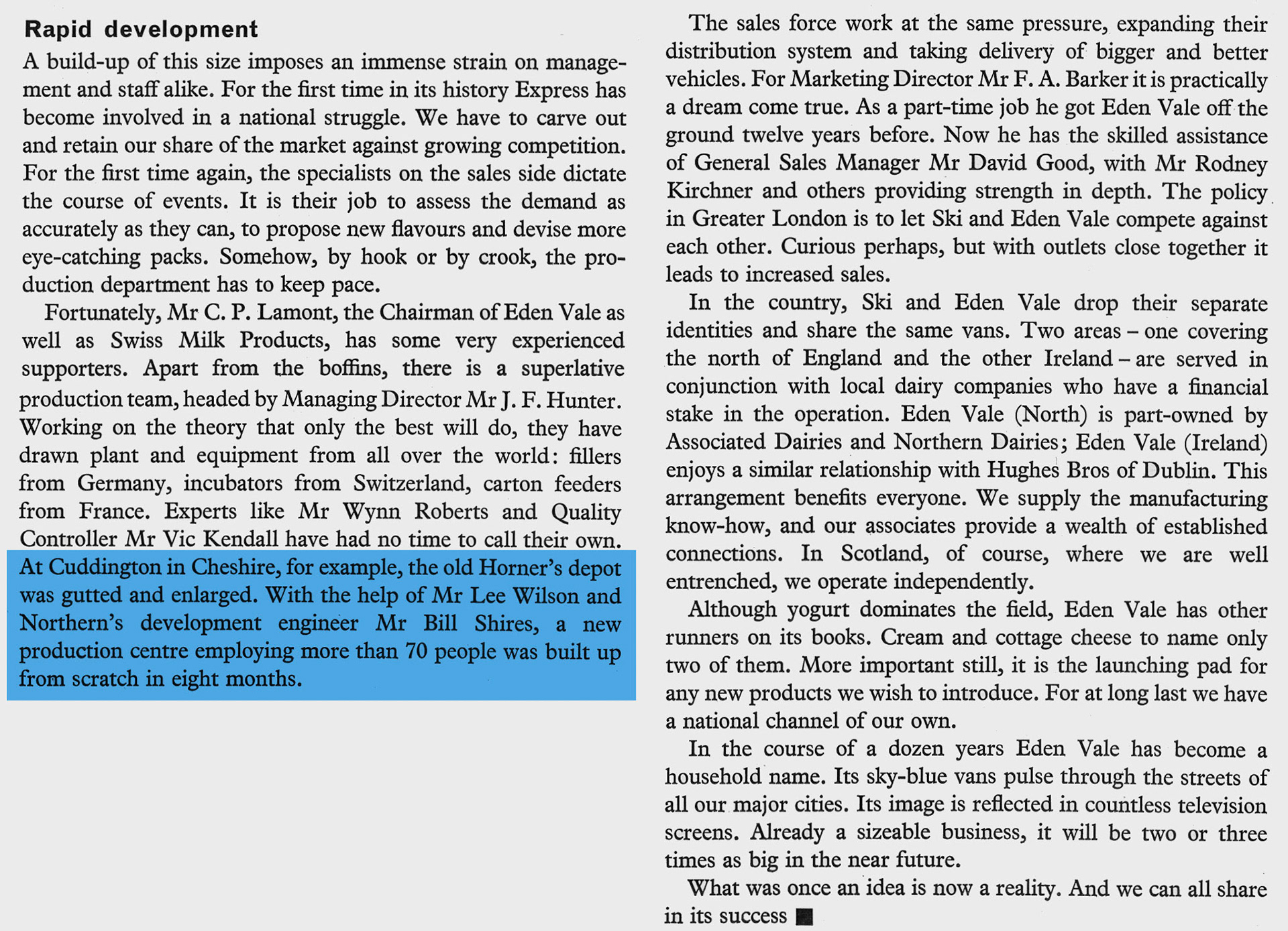 1967 Extract from 'Eden Vale story so far...' article in Express News Summer.