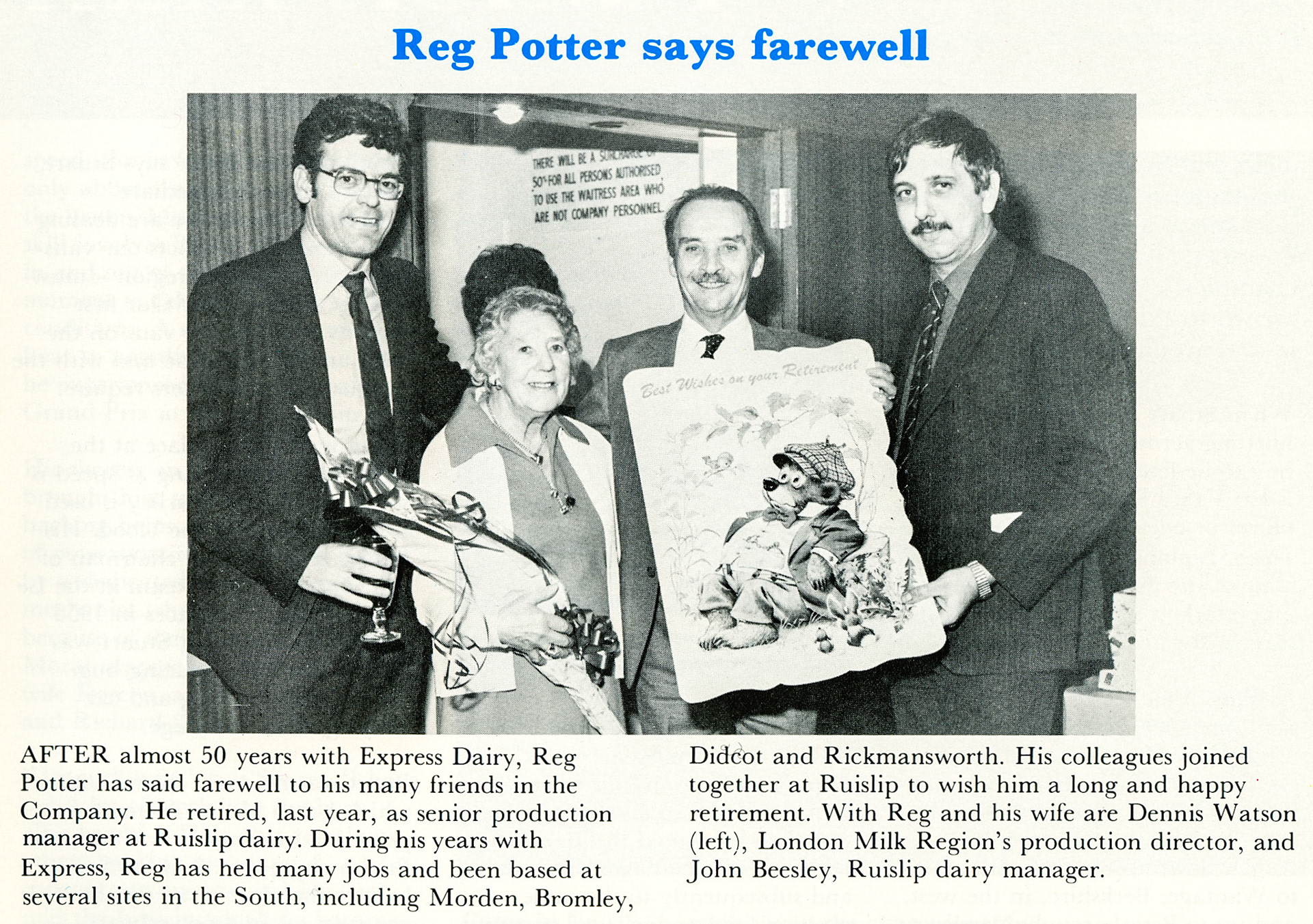 1982 Reg Potter retirement, with Dennis Watson and John Beesley