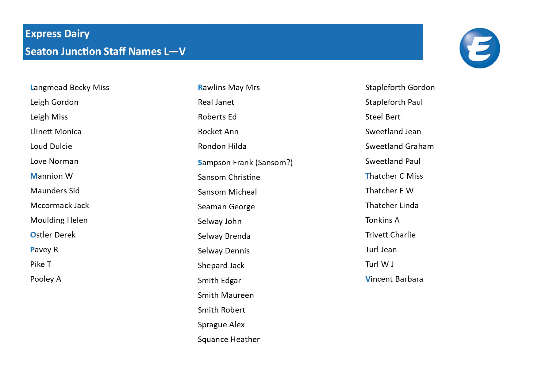2023 Seaton Junction Staff List Page 2