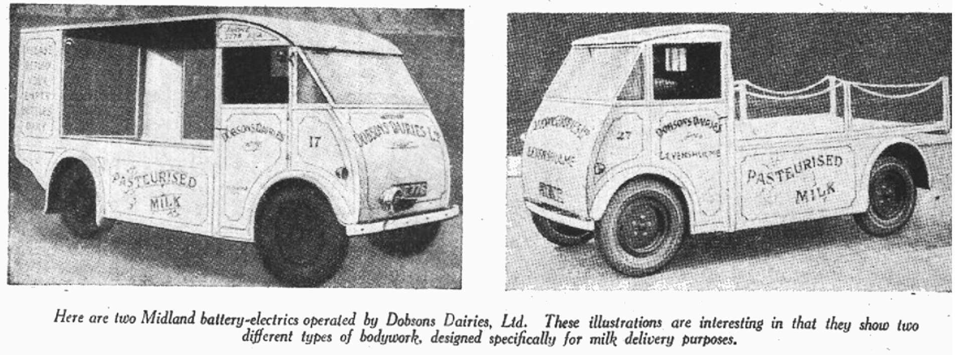 1944 Midland Battery Electric vehicles operated by Dobsons Dairies. (Courtesy Commercial Motor Archive)