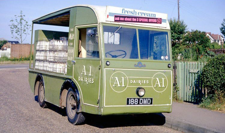 1968 A1 Dairies milk float, Nash's Corner, Welham Green (Photo R. Kingdon, North Mymms Collection)