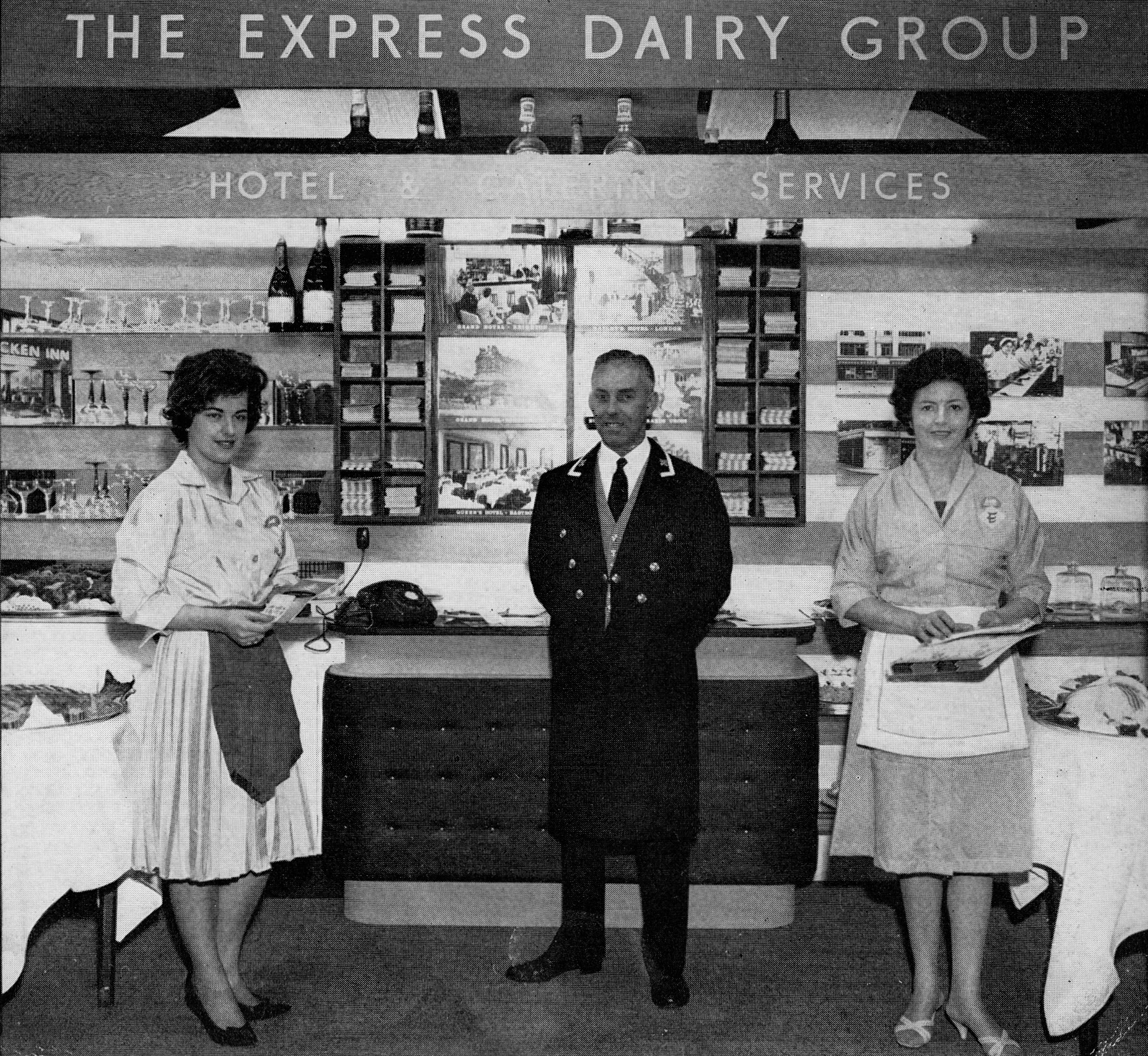 1962 Dairy Show at Olympia, Kathleen McInaw (Argyll Street Chicken Inn), Bob Kettle (Bailey's Hotel) and Mrs R Vautrin (Assistant Manageress at Terminus Place)