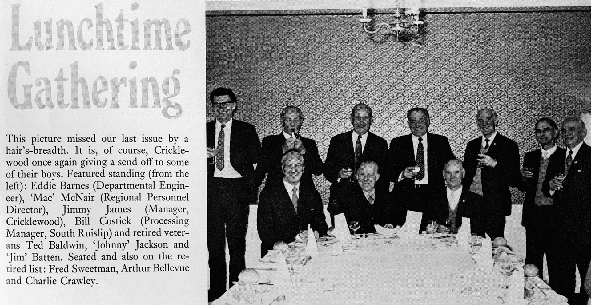 1972 Cricklewood Lunch with retirees
