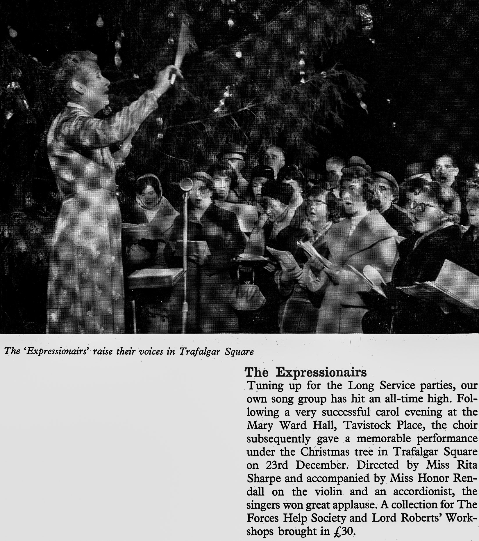 1959 Express Dairy choir 'The Expressionairs' perform in Trafalgar Square. (Express News March)