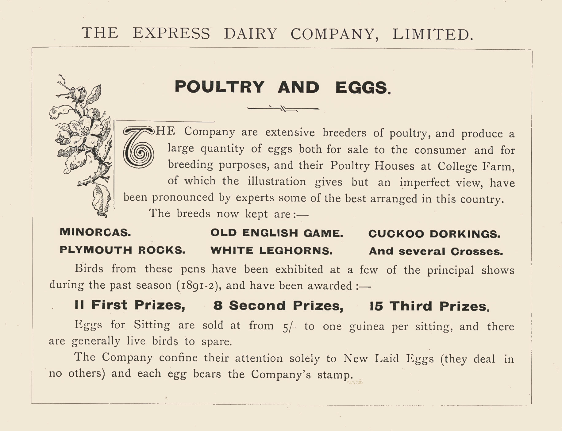 1893 Advertisement for Poultry and Eggs, from 'Souvenir from Finchley' (Courtesy Brian Wastell)