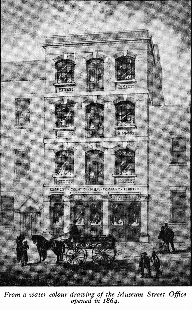 1860's Museum Street Head Office. From 1935 May-Dairymaid Magazine 47-Edited Highlight (Express Dairy Tales Archive)