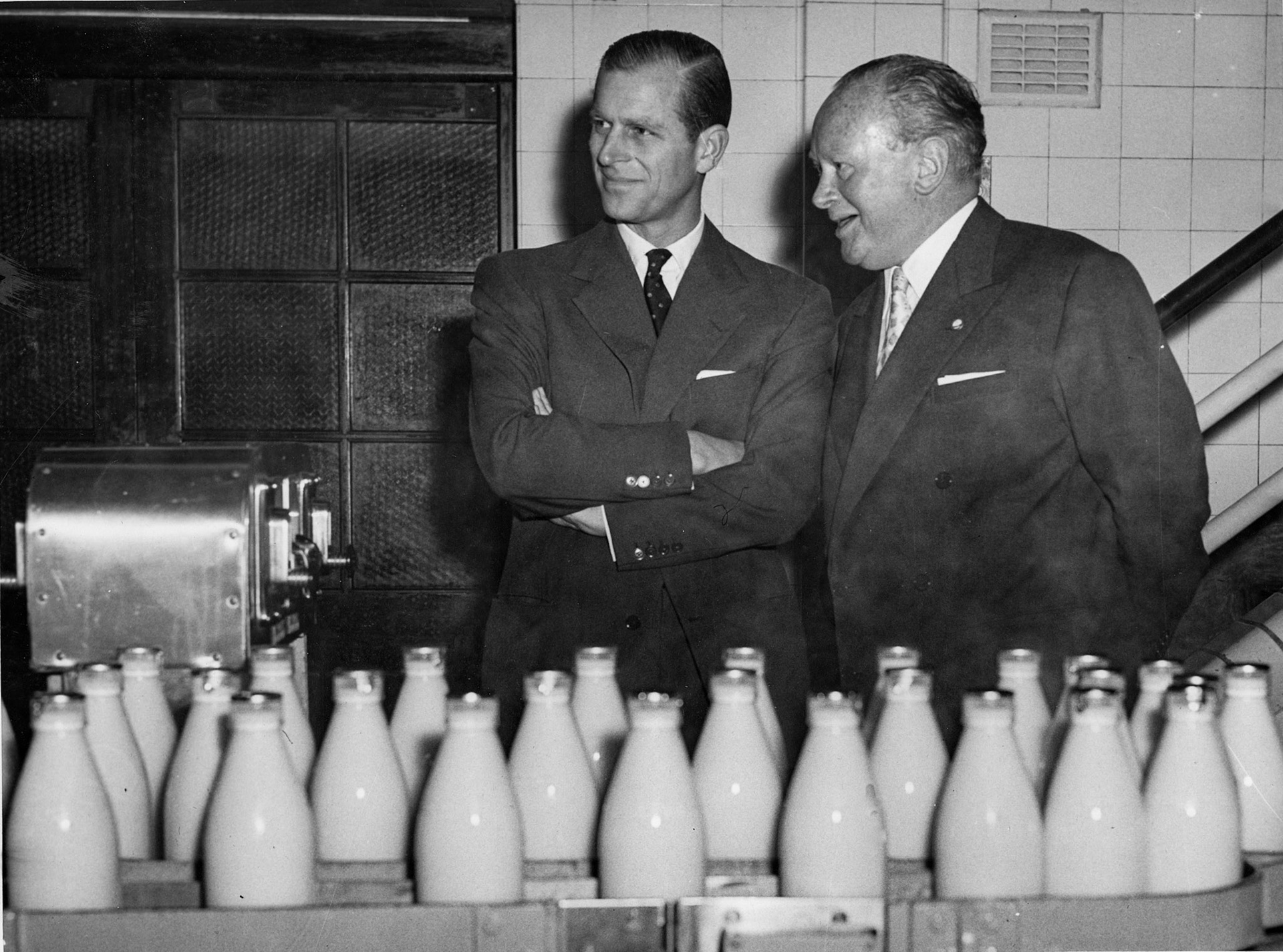 1957 South Morden-Duke of Edinburgh's visit on November 12-filled bottles heading towards the recrater. (Courtesy Paul Luke)