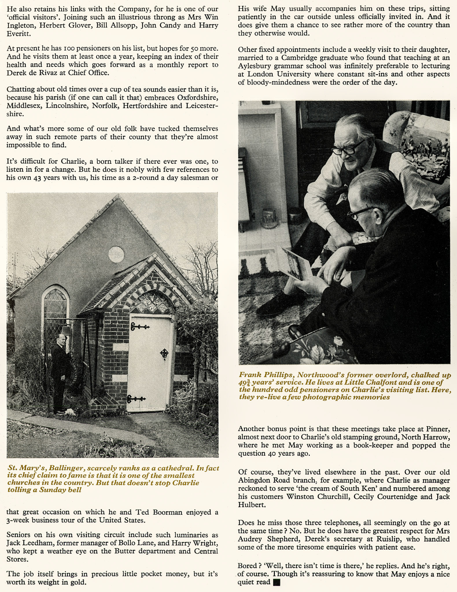 1975 Charlie Adams (ex Customer Relations Officer) tells of his retirement activities. (Express News Spring)