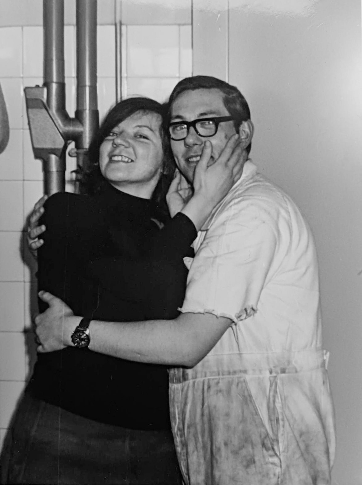 1969c Crediton, upstairs laboratory. Sheila Butt with Phillip Budd. (Courtesy Phillip Budd)