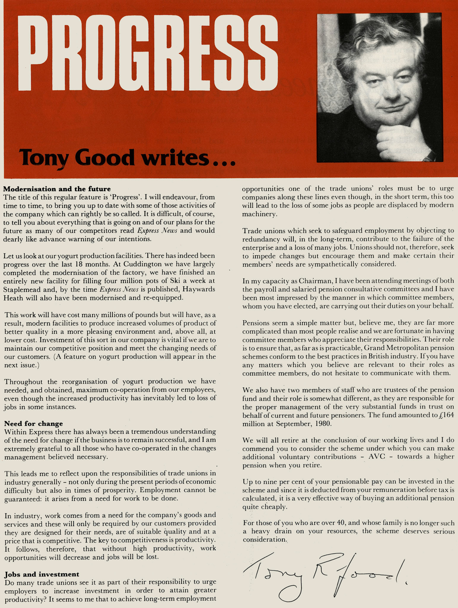 1981 Progress Report from Tony Good. (April Express News)