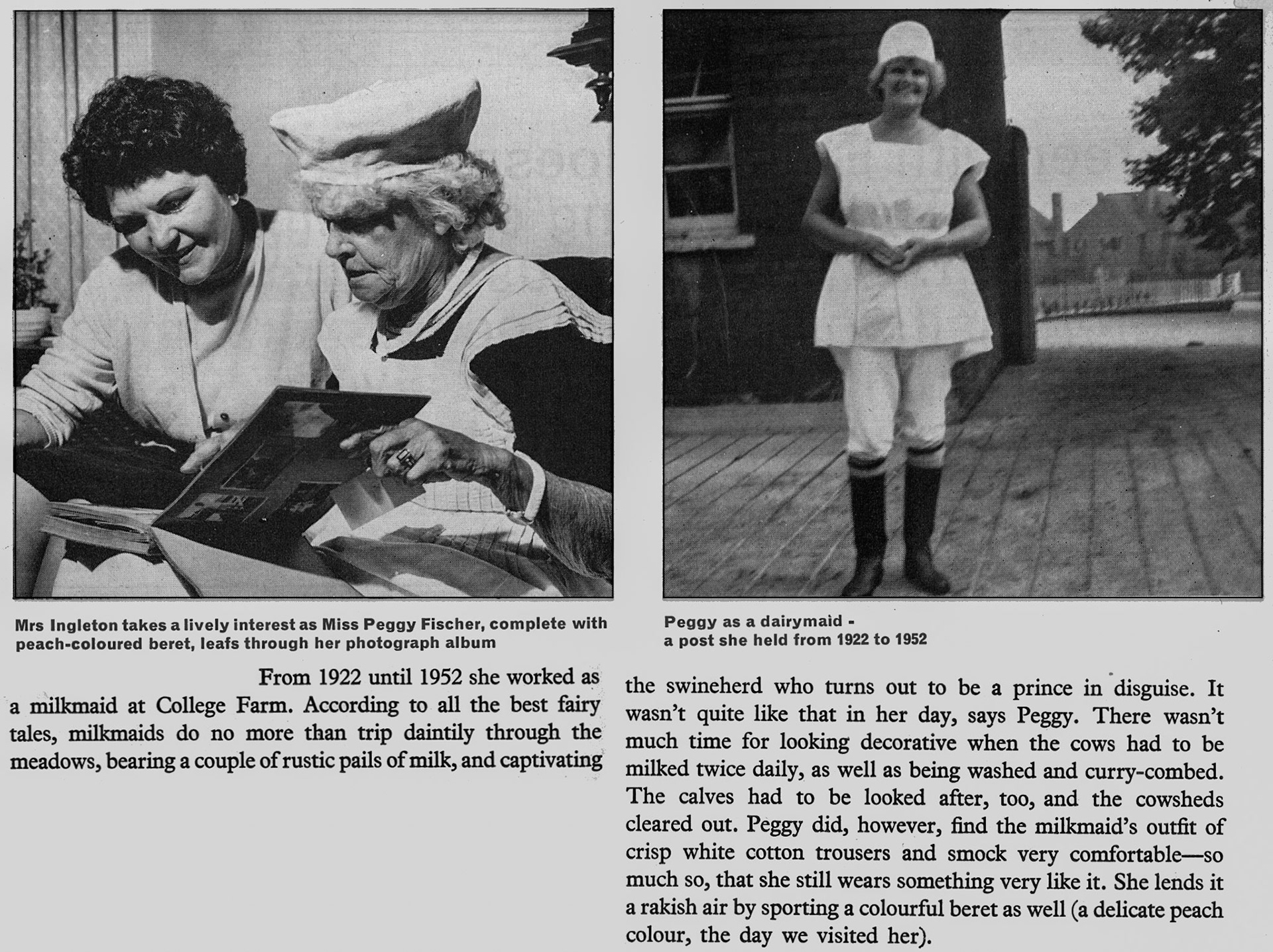 1966 Peggy Fischer remembers her time as milkmaid at College farm from 1922 to 1952 (Express News Autumn &amp; Christmas)