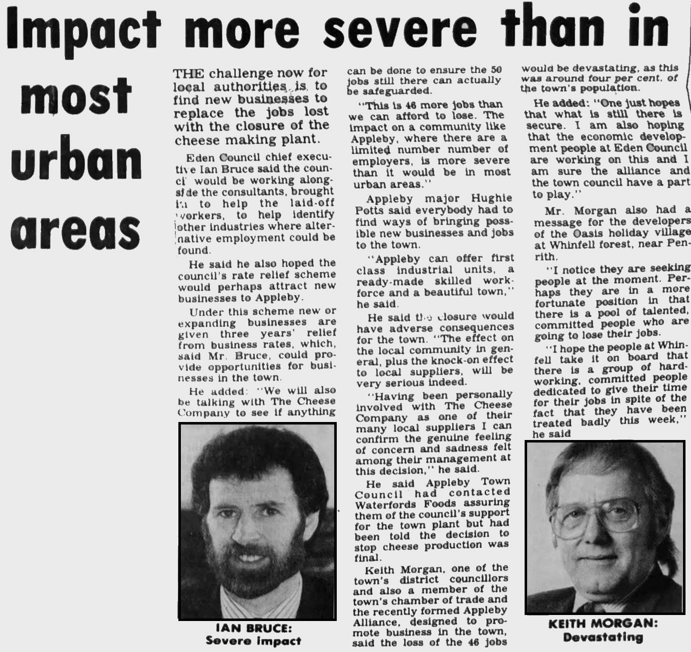 1996 (September). Cumberland &amp; Westmorland Herald following announcement of end of cheese making at Appleby. (Courtesy and comments by David Rooke)