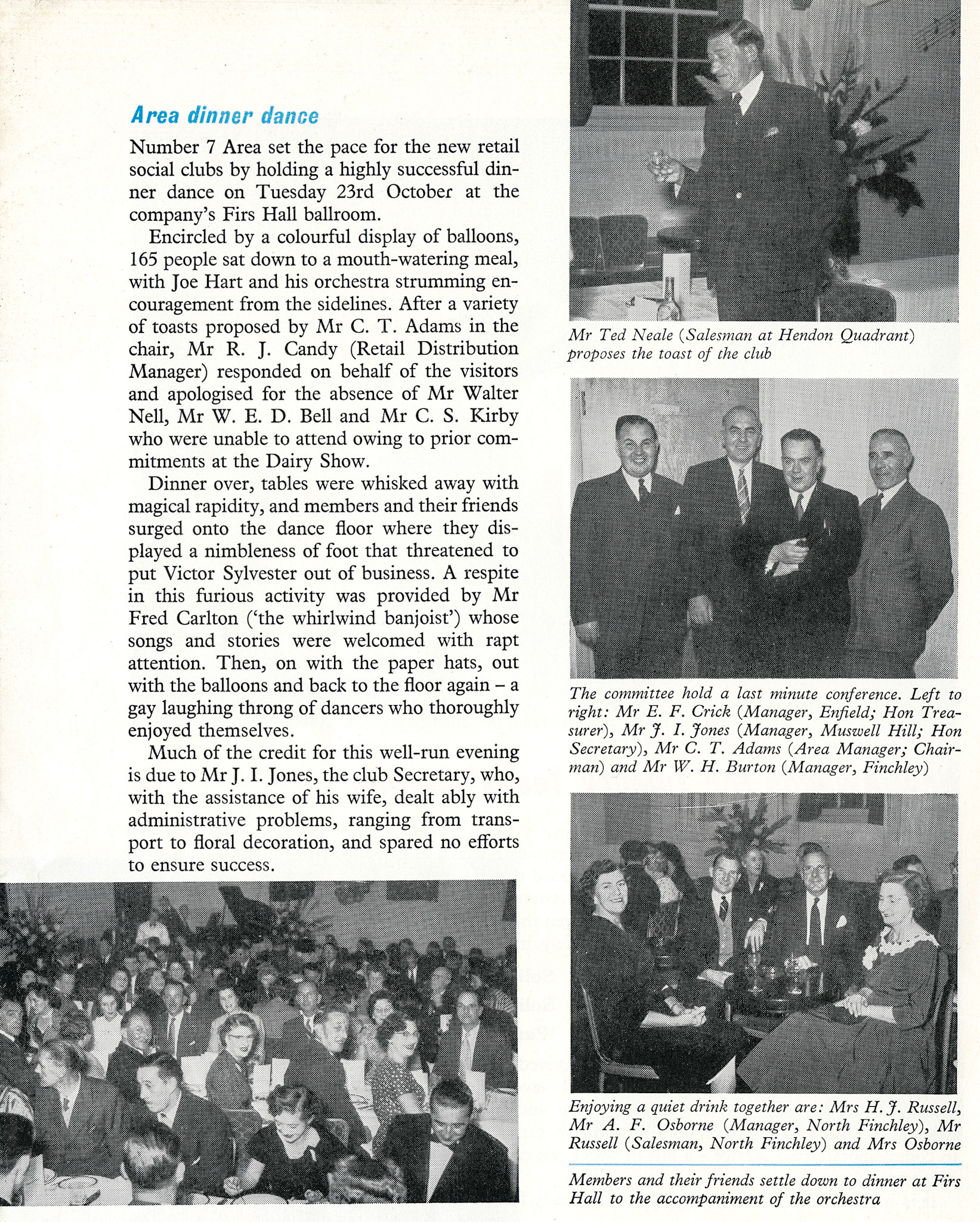 1956 Area 7 Dinner-Dance at the Firs Hall. (Express News December)