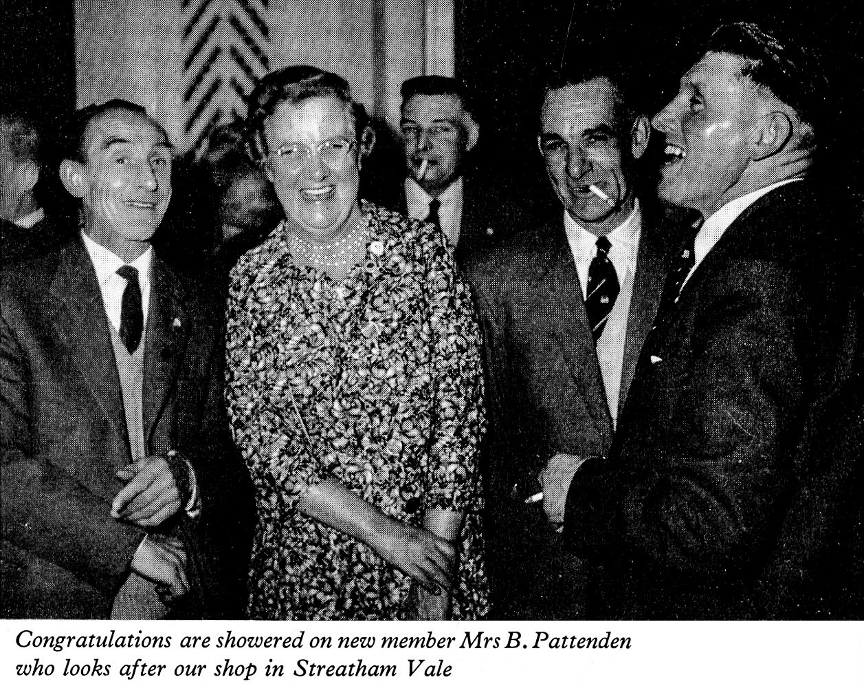 1961 Long Service Dinner at The Connaught Rooms, WC2-staff from Streatham Vale-Mrs B. Pattenden who manages Streatham Vale shop. (LSA Annual Review)