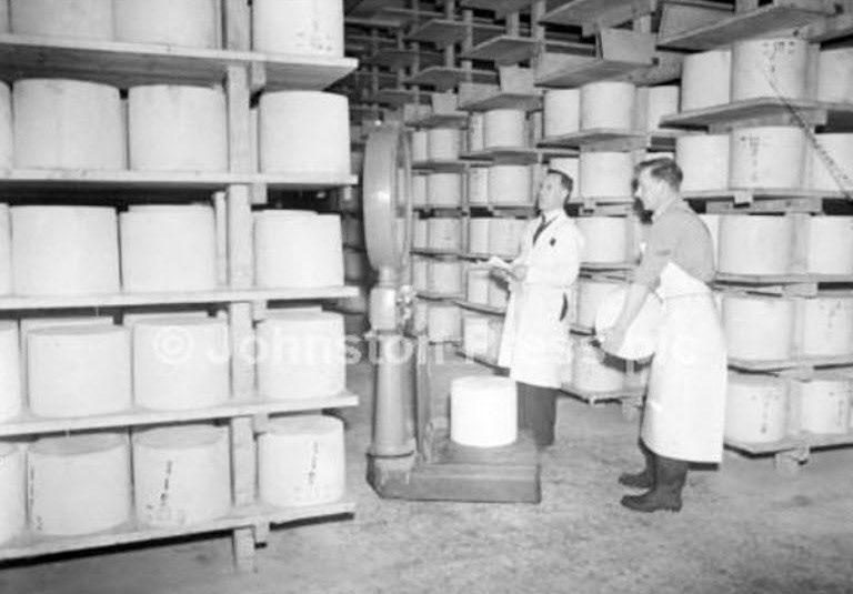 1955 Weighing cheeses at Northern Wholesale Dairies Ltd, Sanquhar. (Courtesy The Scotsman, Johnstone Press)