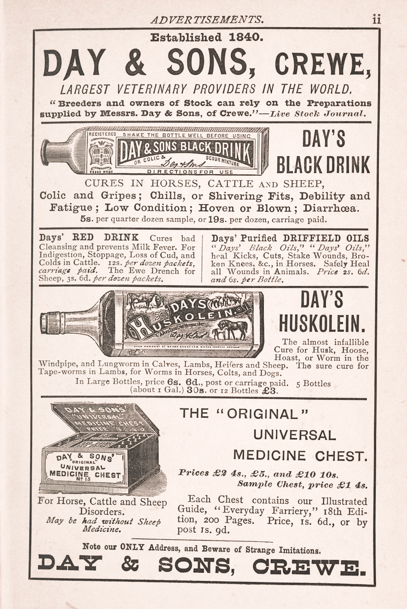 1896 Advertisement page ii of 'British Dairying' by Prof. J.P. Sheldon, Second Edition.