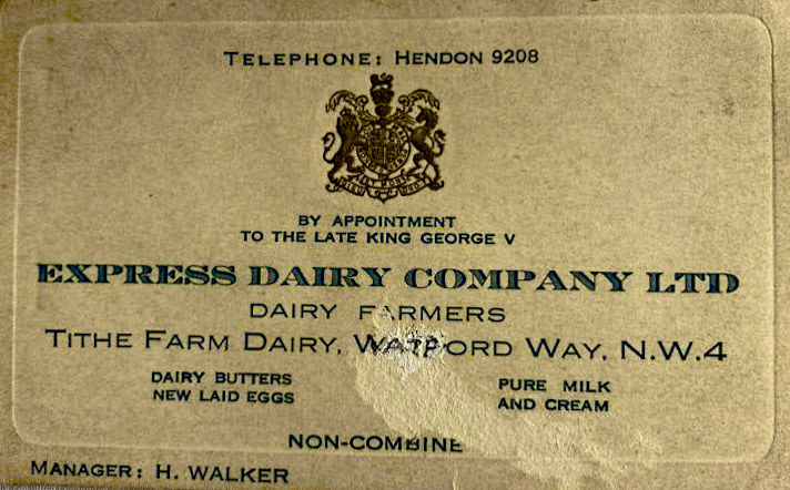 1936/7 Tithe Farm card of Harry Walker, Manager. Jean comments "I think Harry Walker was manager there until 1949" (Courtesy Jean Walker)