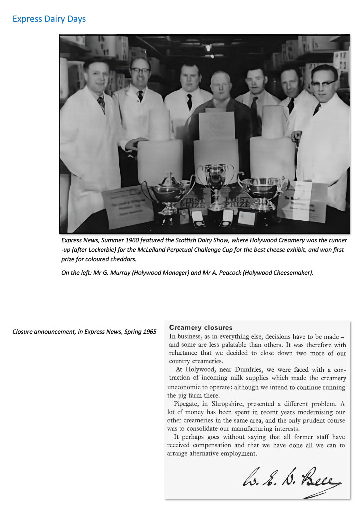 History of Holywood Creamery and nearby Kirkudbright Creamery opening. (Express Dairy Tales publication)