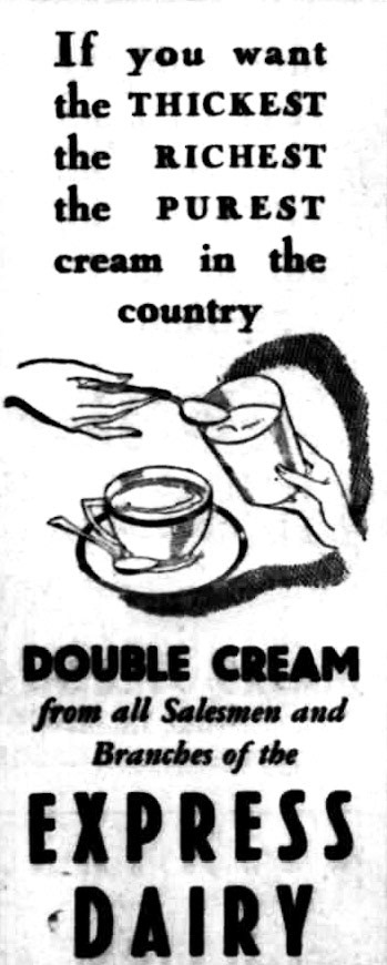 1934 Express Dairy advert in Lewisham Borough News - Tuesday 20 November (Courtesy of THE BRITISH LIBRARY BOARD)