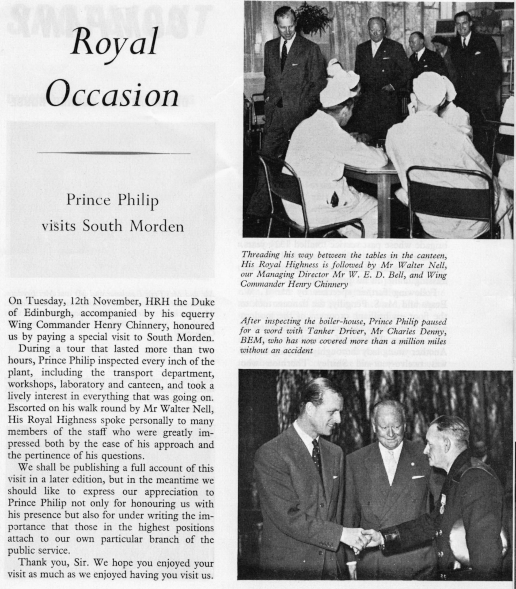 1957 WALTER NELL AND W.E.D. BELL (First Royal Occasion - Prince Philip's visit to South Morden)