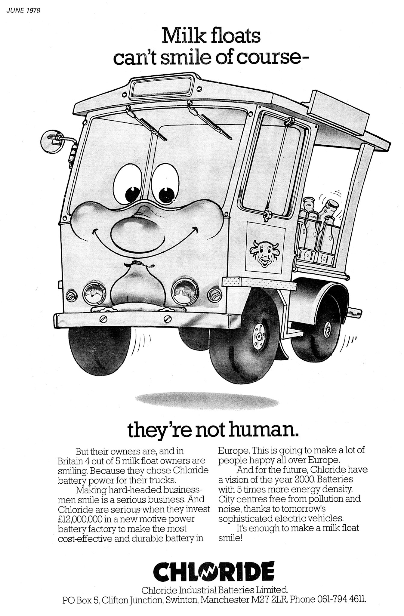 1978 Chloride batteries advertised in 'The Milk Industry' magazine. (The Milk Industry, June)