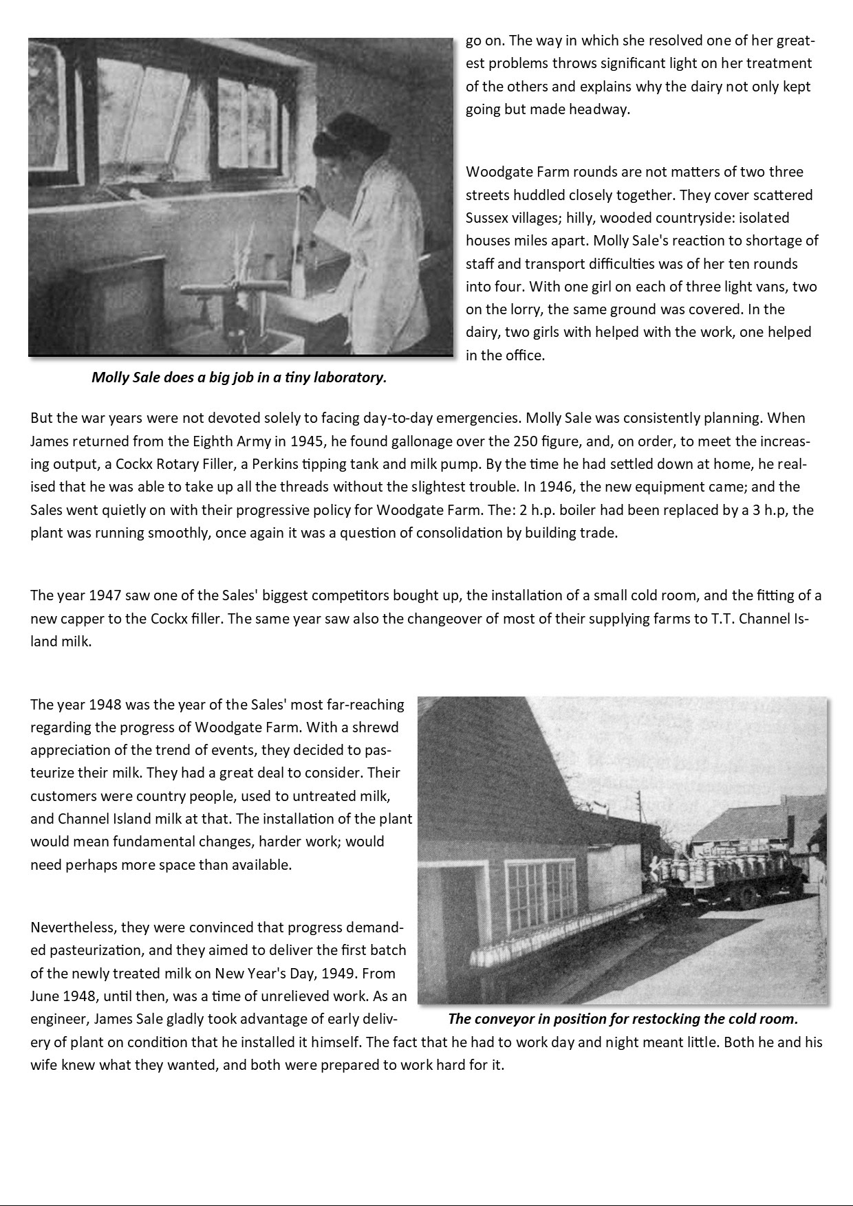 1949 'Milk Industry' article about Woodgate in the pre and post-war period. (Courtesy 'The Milk Industry')