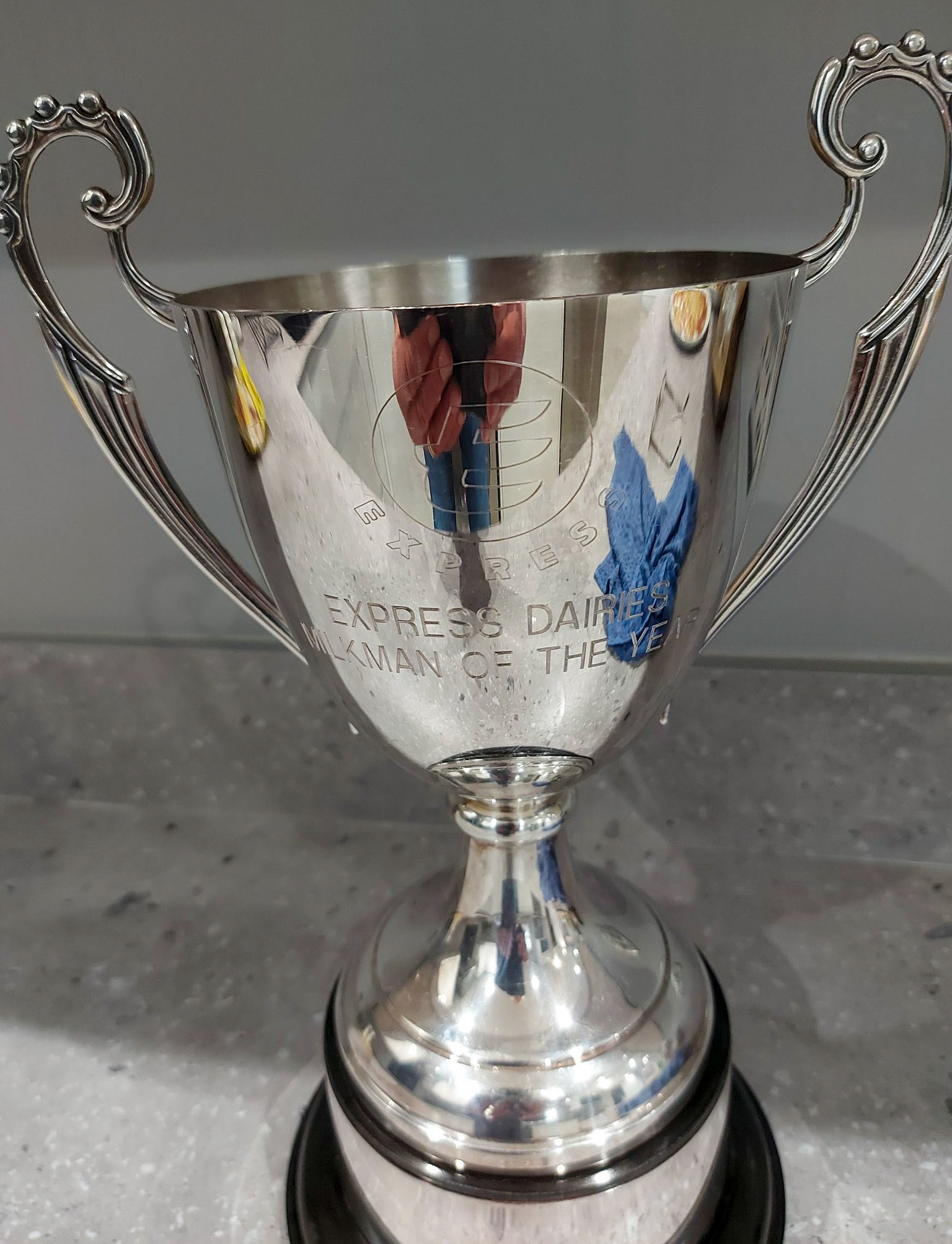 1999 Blacon Depot-Express Dairies Milkman of the Year trophy, awarded to Mike Reeves, who says "This still cleans up well after 25 years!" (Courtesy Mike Reeves)