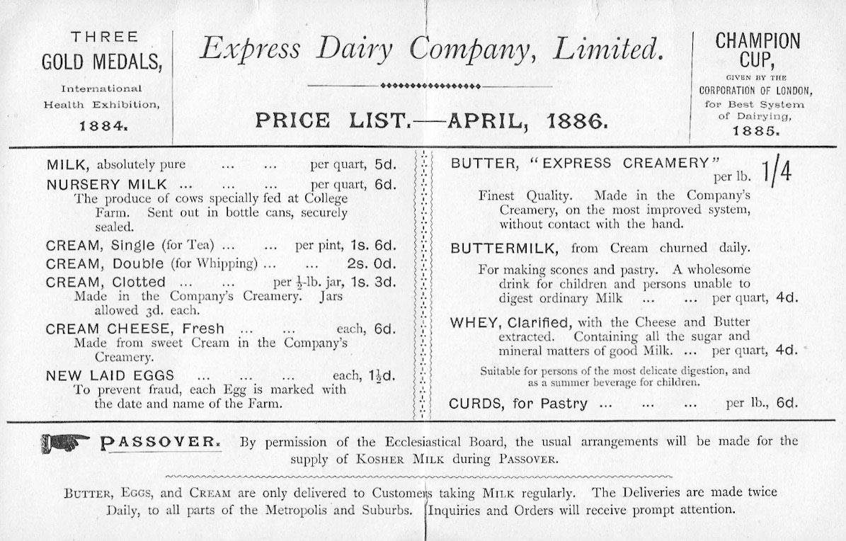 1886 College Farm Price List (Courtesy Ebay gerryn664 #1)