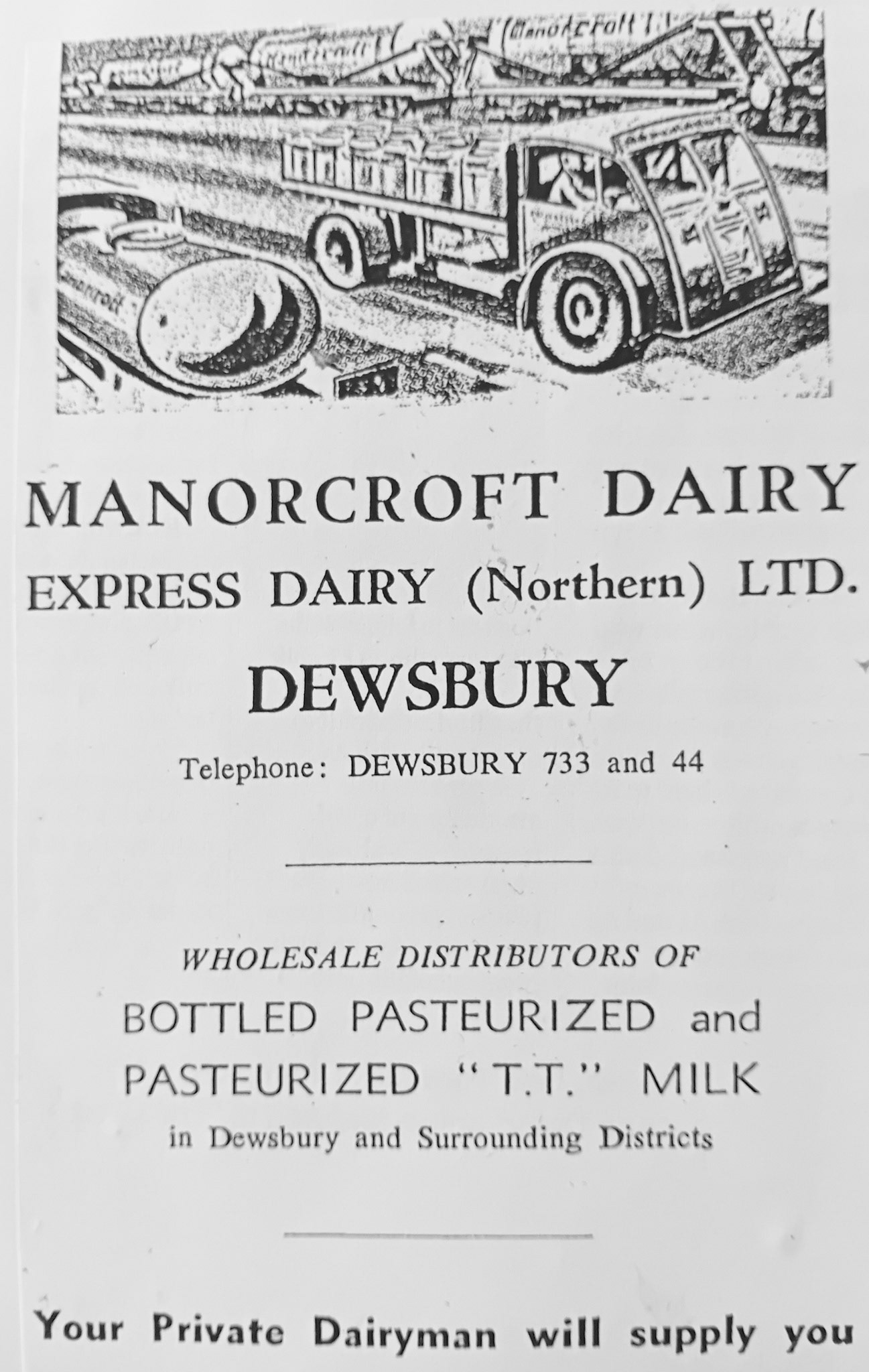 1950's Manorcroft Dairy, Dewsbury. Margaret Brooke comments on another FB post "Manorcroft Dairy was at the top of Old Bank Road, on the site where York House is" (Courtesy Paul Smith)